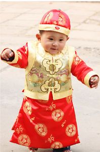 Chinese Costume Tang Suit Baby Clothes Winter Dress Newborn Outfit Boy Hat Vest