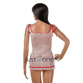 Sexy Hot Women Nurse Cosplay Costume Uniform Lingerie Top G String White