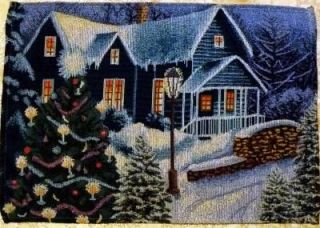 Christmas 14"x 70" Tapestry Table Runner Winter Snow Cabin Tree Green Blue New