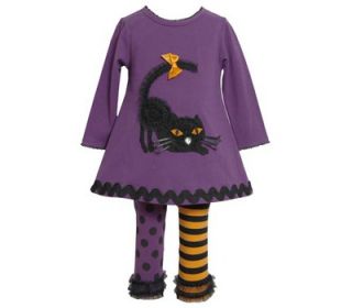 Bonnie Jean Baby Girl Halloween Purple Knit Cat Tunic Dots Striped Legging Set