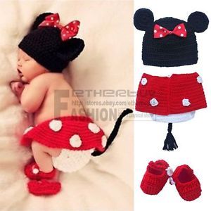 3pcs Newborn Baby Girls Kids Minnie Mouse Outfit Crochet Knit Costume Photo Prop