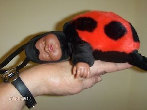 Anne Geddes Dark Skin Baby Doll Stuffed Plush Lady Bug Costume 9" Long