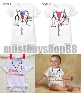 Cute Baby Infant Doctor Costume Boy Girl Short Sleeves One Piece 1 15 Months