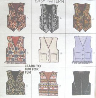 Misses Mens Lined Boxy Vest Sewing Pattern Front Closing Variations McCalls 7173