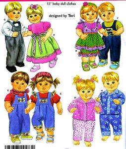 PIX Cute 15” Boy Girl Baby Doll Clothes Twins Sewing Pattern Simplicity 4268