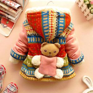 2013 Baby Girls Cute 3D Bear Winter Warm Jacket Gown Clothing Kids Coat Clothes