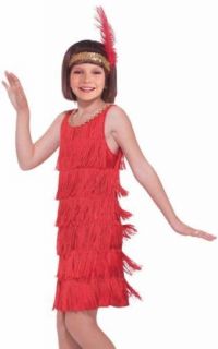 Red Fringe 20s Flapper Dress Kids Halloween Costume M