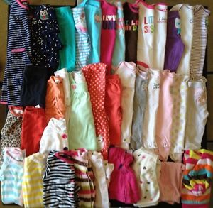 Huge Lot of Baby Girls Winter Clothing 6 Months Onesies Pants Outfits Pajamas
