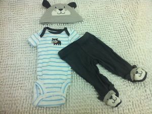 3 Pcs Carters Preemie Premature Baby Boy Bodysuits Hat Pants Reborn Clothes