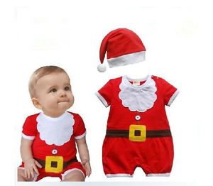 2pcs Infant Baby Girl Santa Christmas Hat Romper Jumpsuit Top Clothes Outfit