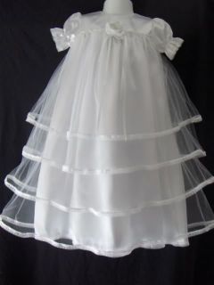 Baby Girl Satin Tulle Christening Gown Baptism Dress 0 3 3 6 6 12 M