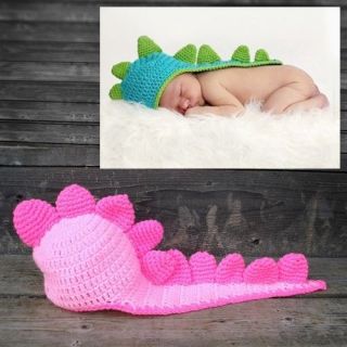 New Cute Newborn Baby Handmade Knit Crochet Dinosaur Beanie Hat Photography Prop