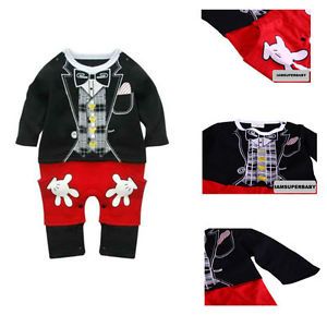 Baby Boy Clothes Mickey Style Super Cute Cartoon Tuxedo Tie Outfit 6 12 18 24M