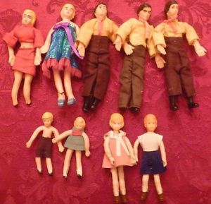 Vintage Miniature Doll House Lot 9 Bendable Family Mom Dad Girl Boy Baby Clothes