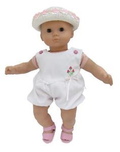 Doll Clothes Fit Bitty Baby and 15 inch Dolls White Embroidered Romper with Hat