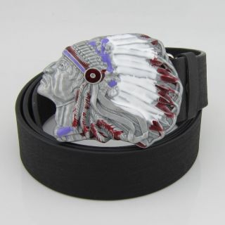 New Native American Indian Chief Head Mens Metal Belt Buckle Costume Leather