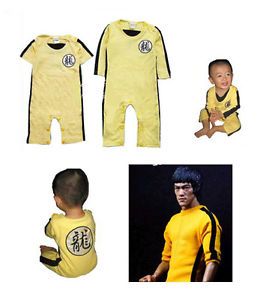 Baby Character Party Costume Bruce Lee Tracksuit Romper Cool Yellow Black