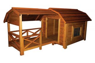 Wooden Outdoor Comfort Barn Pet Dog House with Porch Roof and Windows Large