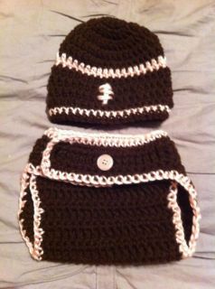 XO Crochet Baby Football Hat and Diaper Cover Pink and Brown Photo Prop