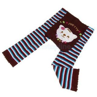 Baby Infant Toddler Leggings Pants Bear Pattern Tights Brown w Stripes