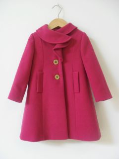 Baby K Fuscia Pink Frill Collar Girls Coat with Gold Metal Buttons