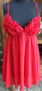 Victoria's Secret L Red Night Gown Baby Doll Ruffled Bust Flowy Skirt 32 36 Bust