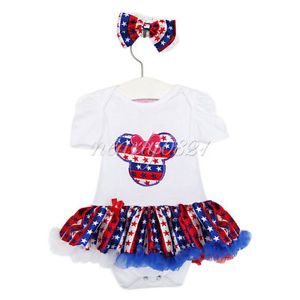 2pcs Minnie Newborn Baby Girl Headband Romper Dress Clothes Outfit Flag Sz 6 9M