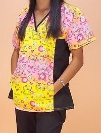 Nurse Peds VETS Uniform Yoke Tunic Scrub Top "Doggie Divas" s SM Small New