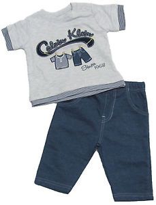 Calvin Klein Baby Boys 0 3 mos Gray Clothes Line Shirt Blue Pants Set $36