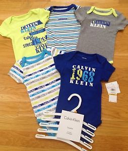 Calvin Klein Baby Boy Bodysuit Shirt Clothes Lot 5 PC Size 0 3M New