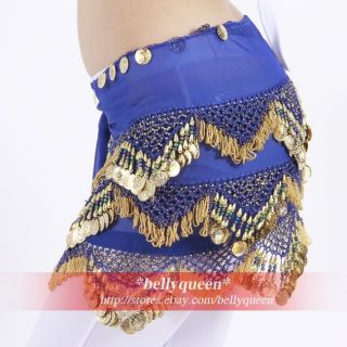 Luxury Belly Dance Costume Hip Scarf Wrap Belt Royal Blue Beads Coins