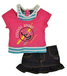 Coogi Infant Girls Pink Pulse Top 2pc Denim Skort Set Size 12M 18M 24M $56