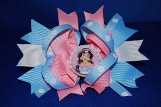 Handmade Disney's Princess Jasmine Baby Blue Pink White Bottle Cap Bow