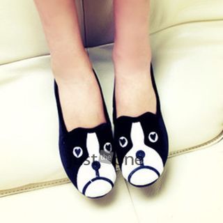Fashion Cute Cat Dog Face Pattern Velvet Womens Flat Shoes Comfortable Low Heel