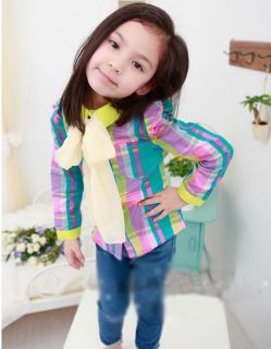 New Kids Cute Girls Clothes Colorfully Plaid Patterns T Shirts Tops sz2 7Y
