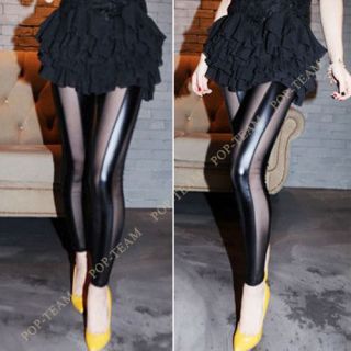 Women Sexy Semi Mesh Vertical Stripe Lace Leggings Tights Legwear Leggings T84