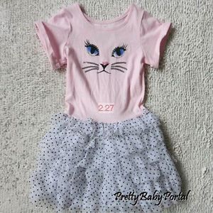 New girls toddler kid's Clothes Short Sleeve Cat Face Ruffle Dress