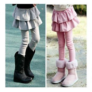 Kids Girls Double Layers Skirts Culottes Cotton Leggings Pants Tights 1 7Years