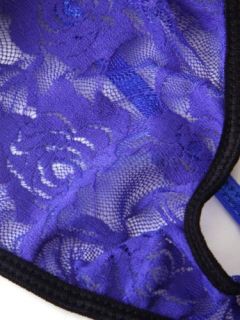 New Women Sexy PVC Lace Garter Belt Thong Black Blue XXXL