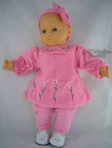 3 PC Embroidered Pink Velour Set for Bitty Baby Twins Apryl's Doll Clothes