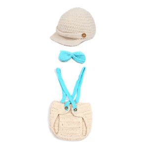 3pcs Baby Infant Toddler Knit Crochet Cap Hats Bow Photography Clothes Xmas Gift