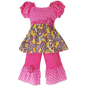 Toddler Girls 4 5T Smocked Pink Paisley Polka Dot Tunic Capri Clothing Set