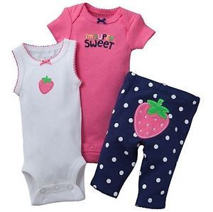 Carters Baby Girl Clothes 3 Piece Set Pink Strawberry 3 6 9 12 18 24 Months