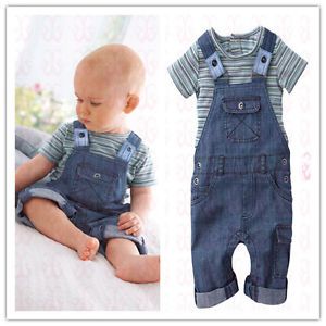 2 Pcs Baby Boys Short Top Pants Overalls Outfit Clothes