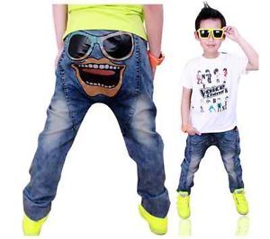 Cartoon Pants Kids Boys Girls Baby Cowboy Jeans Trousers Party Clothing New 3 8Y