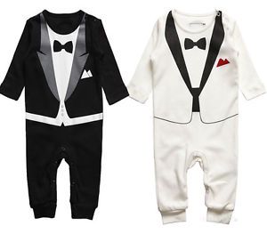 One Piece Boy Baby Formal Suit Tuxedo Romper Pants Jumpsuit Gentleman Clothes