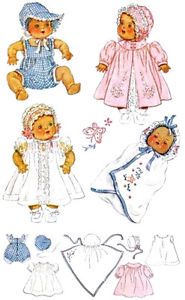 Vintage Baby Doll Clothes Pattern 632 Size 13" or 15" Sunsuit Hat Bunting