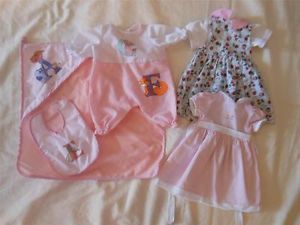 Baby Doll Clothes 16 18 inch Pink Sleeper Bib Dresses Blanket Clothing