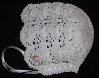 Elegant Crochet White Newborn Baby Reborn Bonnet Hat