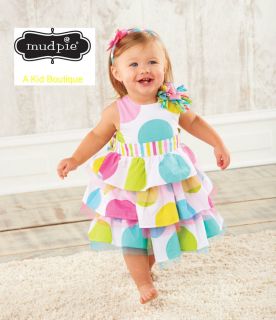 Mud Pie Birthday Girl 1st Birthday I'M 1 Colorful Dots Balloons Tiered Dress